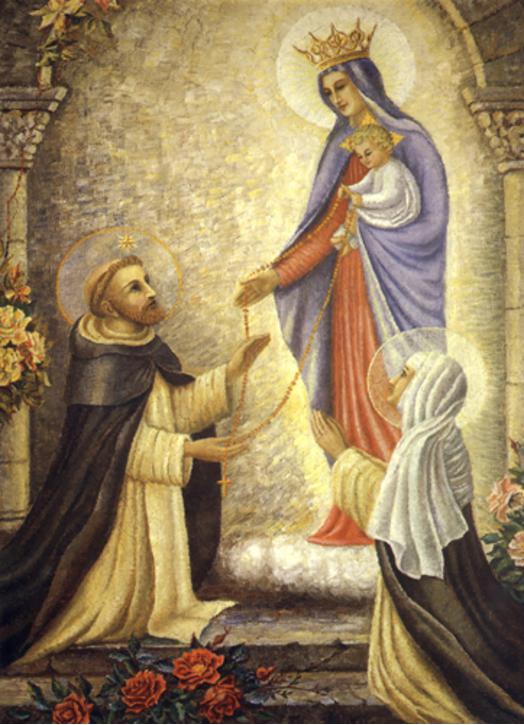 Reina del Santísimo Rosario con santo Domingo