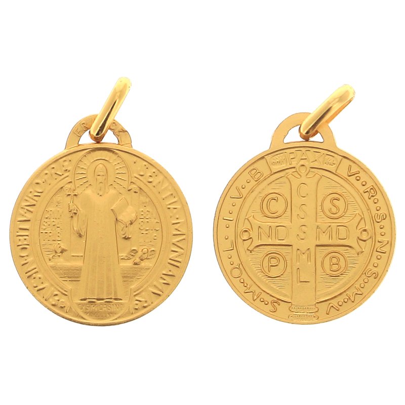 Medal of Saint Benedict, gold plated metal - 18 mm