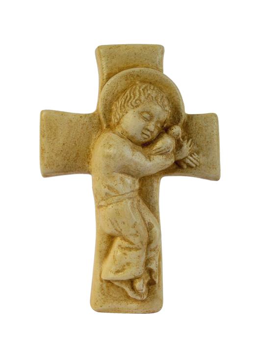 Enfant-Jésus sur croix (patiné), 12,3 cm (Vue de face)