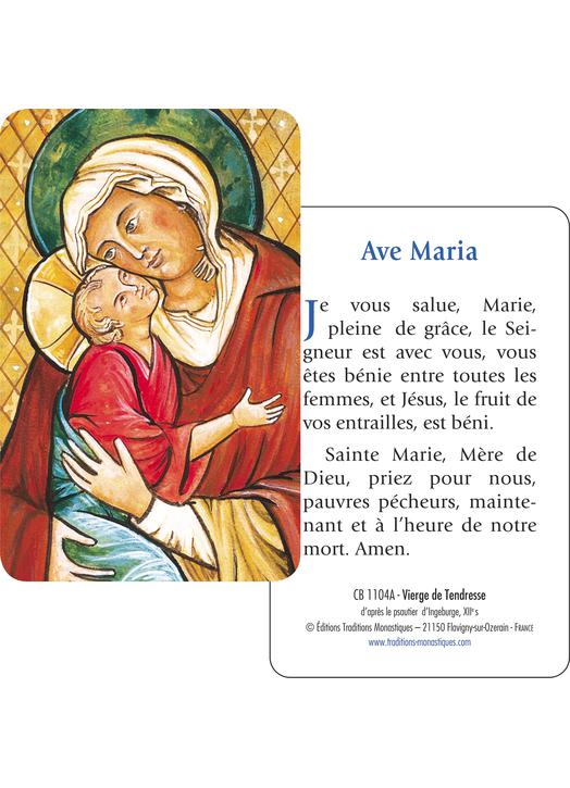 Carte-prière Vierge de Tendresse avec l'Ave Maria (Recto-verso)