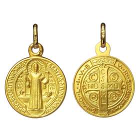 Médaille de saint Benoît or massif 18 carats - 16 mm