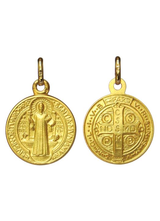 Medalla de San Benito oro macizo 18 quilates - 16 mm