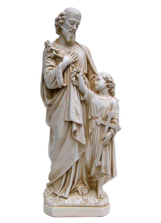 Statue de saint Joseph avec Jésus à ses pieds, 30 cm (Vue de face)