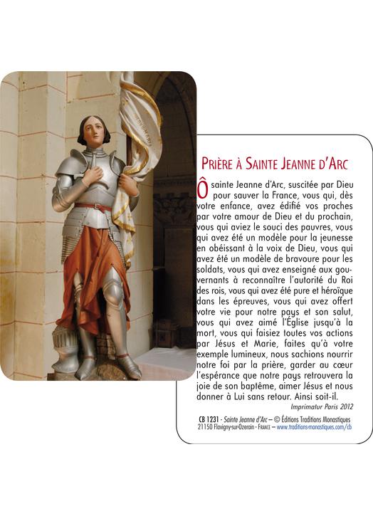 Carte-prière Sainte Jeanne d'Arc (Recto-verso)