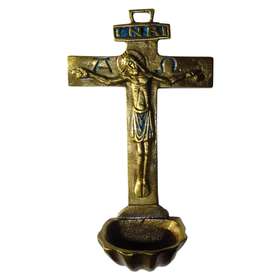 Crucifix-stoup out of enamelled bronze, 16 cm (Vue de face)