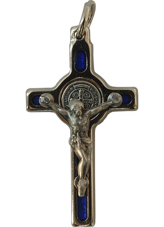 Croix-pendentif de saint Benoît - bleu