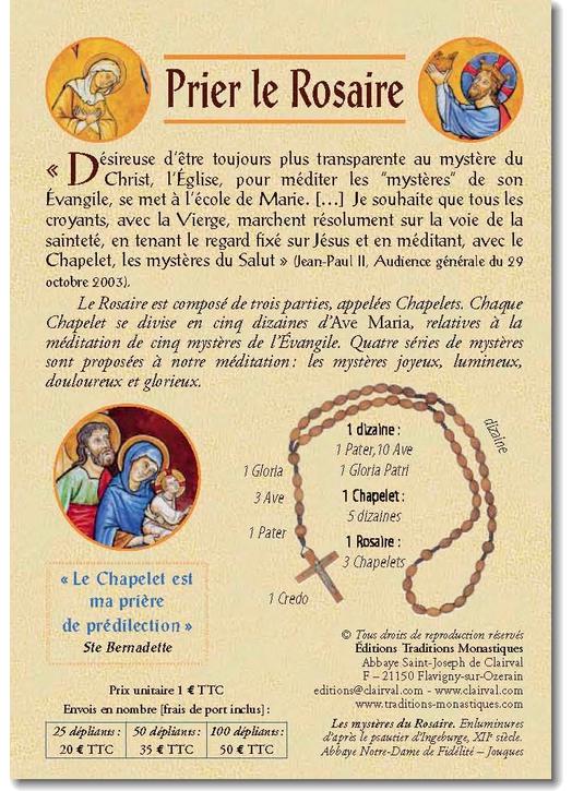 Dépliant couleurs sur les 20 mystères du rosaire.