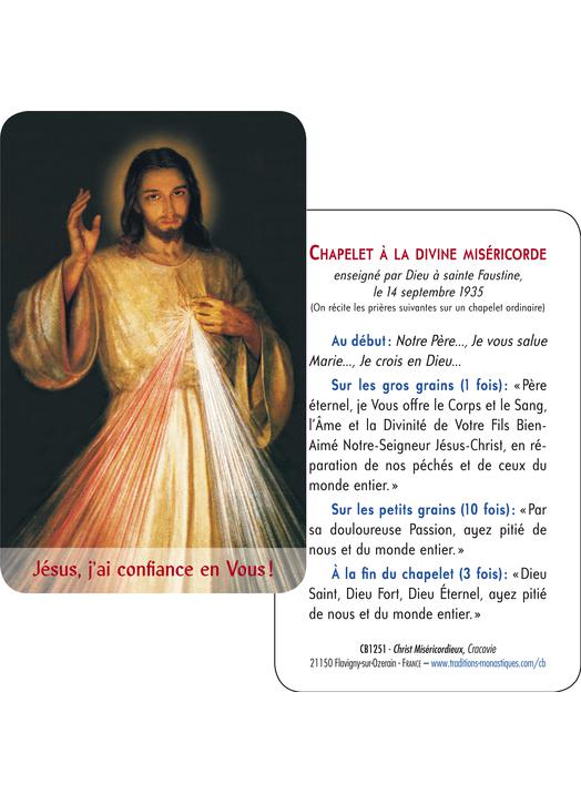 Carte-prière Christ Miséricordieux de Cracovie (gros plan et tutoiement) (Recto-Verso)