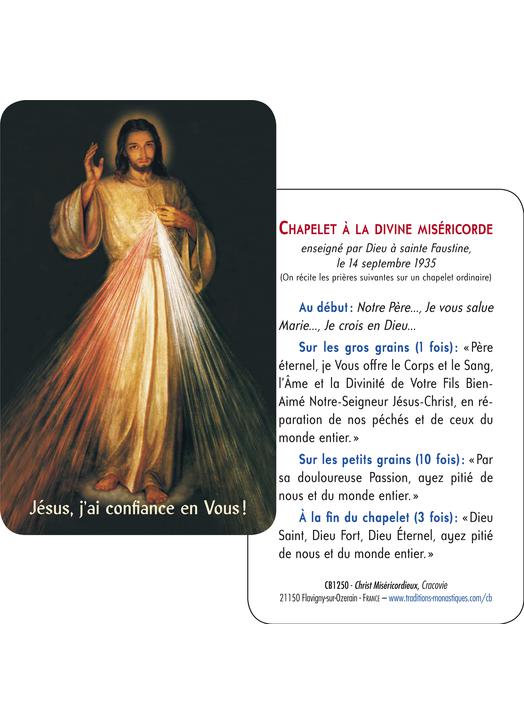Carte-prière Christ Miséricordieux de Vilnus (tutoiement) (Recto-Verso)