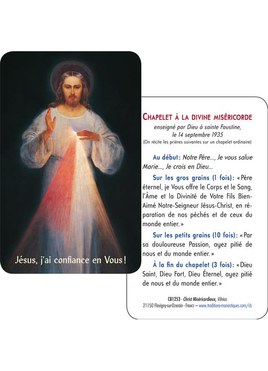 Carte-prière Christ Miséricordieux de Vilnus (gros plan et tutoiement) (Recto-Verso)