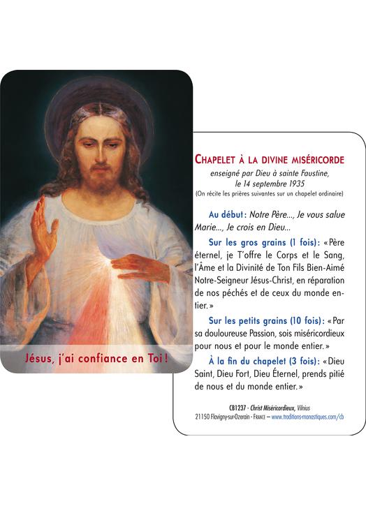 Carte-prière Christ Miséricordieux de Vilnus (gros plan et tutoiement) (Recto-Verso)