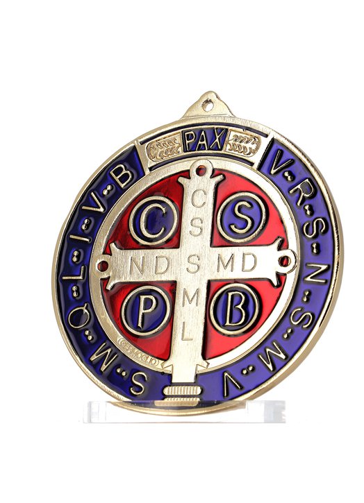 Médaille de saint Benoît émaillée grand modèle, 150 mm (Vue de face avec couleurs plus fidèles)