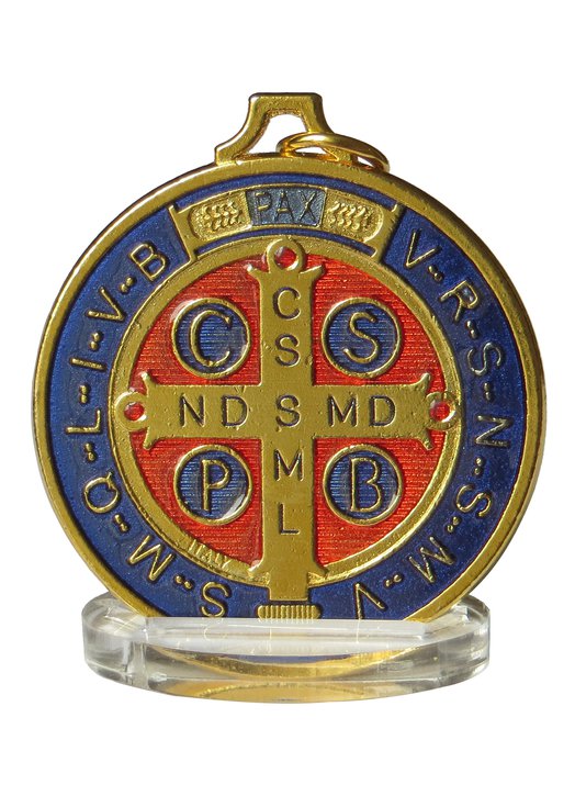 Médaille de saint Benoît émaillée de grande dimension, 50 mm (Vue du recto)