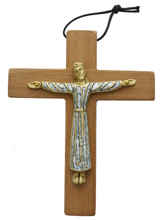 Christ enamelled bronze dress mounted on wood - 19 cm Christ enamelled bronze dress mounted on wood - 19 cm