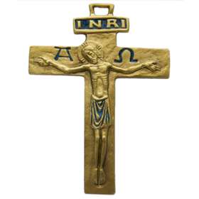 Bronze crucifix enamelled Alpha and Omega - 13 cm