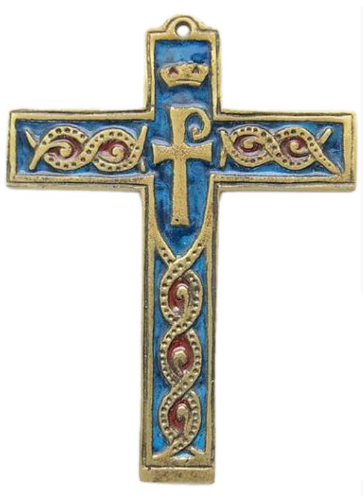 Croix bronze émaillé avec symbole - 14 cm