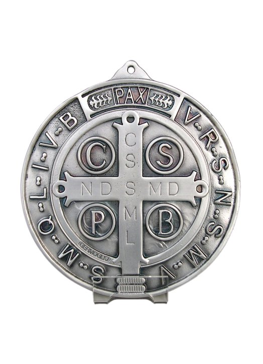 Médaille de saint Benoît grand format argentée, 150 mm (Recto)