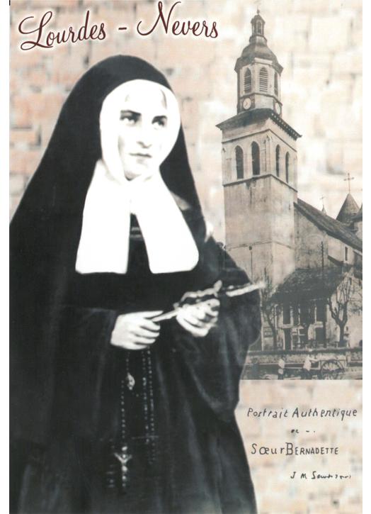 Portrait de Ste Bernadette avec l'Eglise saint Pierre