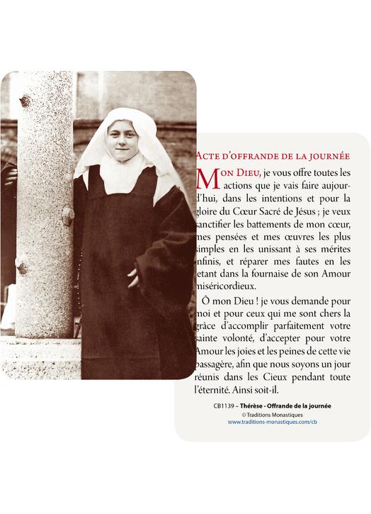 Cartes-prière de sainte Thérèse de l'Enfant-Jésus, novice (Recto-Verso)