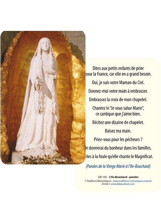 Cartes-prière de la Vierge Marie à l'Ile-Bouchard (Recto-Verso)