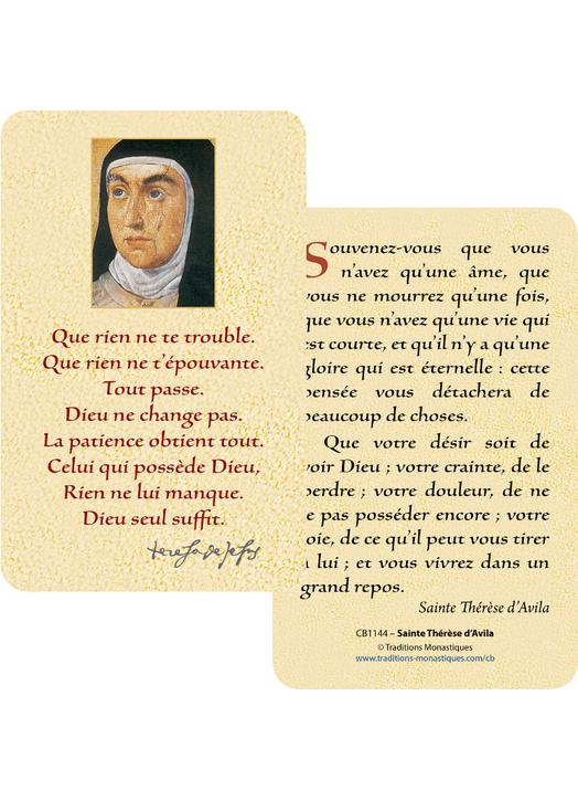 Cartes-prière Sainte Thérèse d'Avila (Recto-Verso)