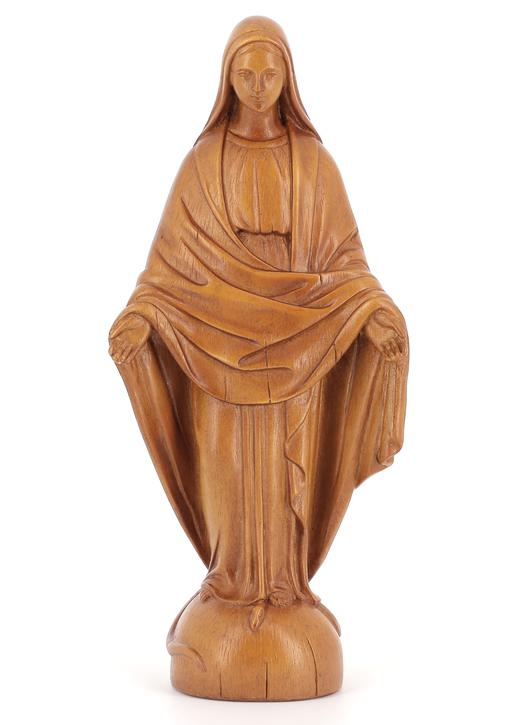 Statue de la Vierge miraculeuse moderne bois clair, 22 cm (Vue de face)