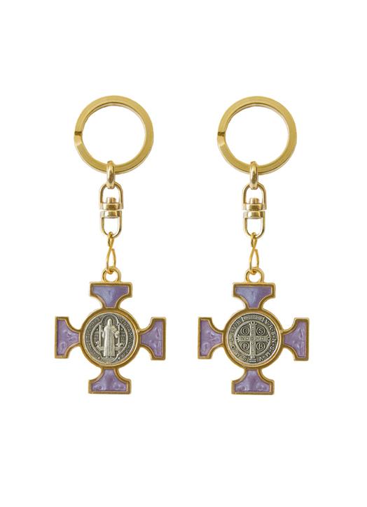 Enamel Saint Benedict keychain - beaded purple