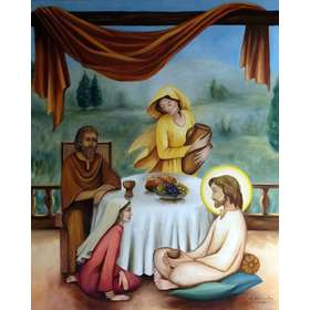 Icono de Jesús con Marta, María y Lázaro