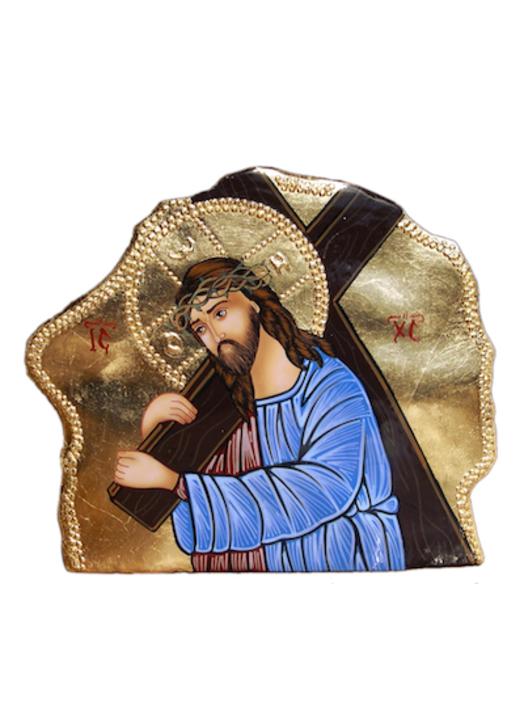 Stone icon of Christ with His Cross Stone icon of Christ with His Cross