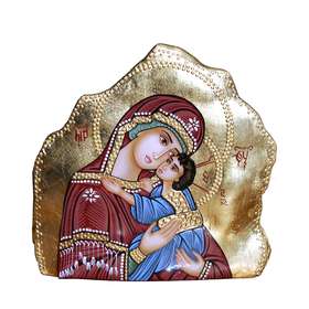 icono sobre piedra de la Virgen Madre "Ternura" Eleousa