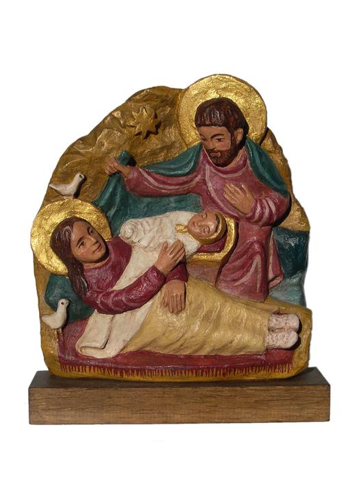 Polychrome bas-relief of the Nativity