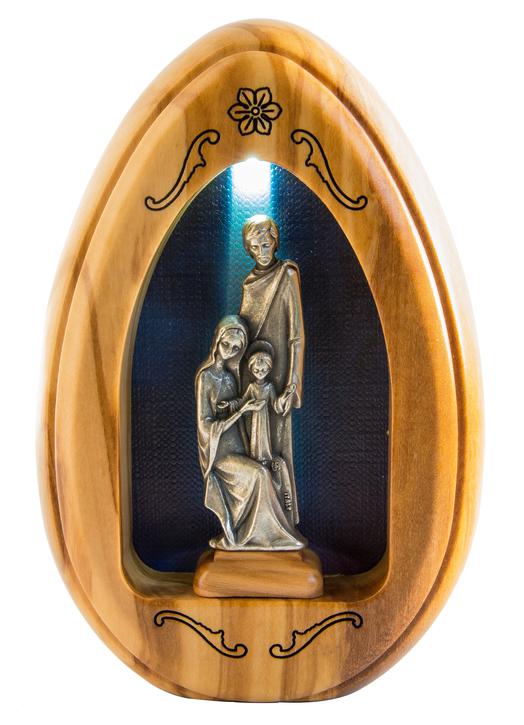 Estatuilla de la Sagrada Familia en plata plateada - 11,2 cm (Vue de face avec lumière)