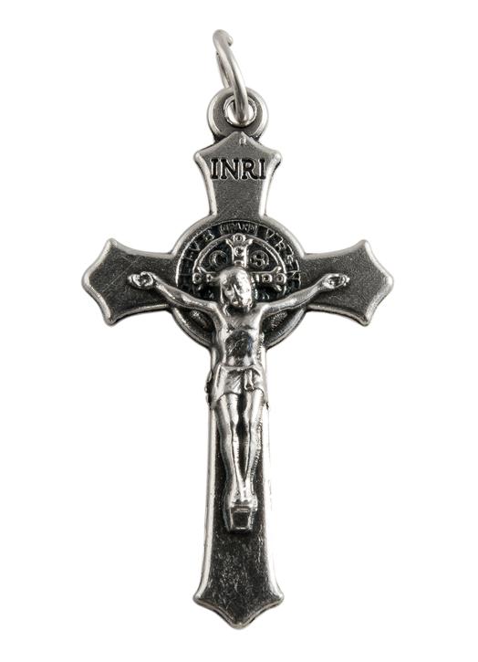 petite croix pendentif de Saint Benoît en métal - 3,8 cm (Vue de face)
