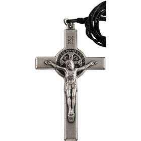 Saint Benedict pendant cross, silver-coloured metal - 7.8 cm