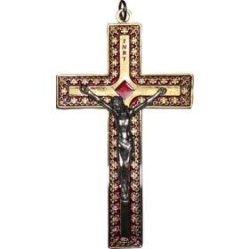 Crucifix red and gold metal - 12,5 cm (recto)