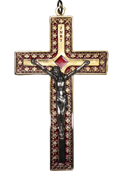 Crucifix red and gold metal - 12,5 cm (recto)