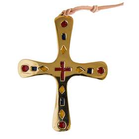 Croix en bronze jaune et rouge - 9,4 cm