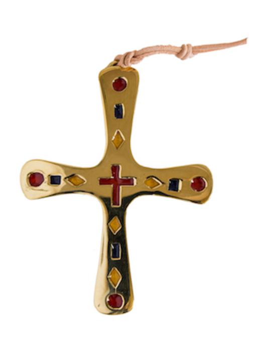 Croix en bronze jaune et rouge - 9,4 cm