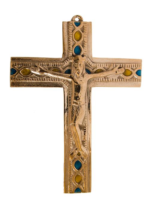 Crucifix en bronze avec Christ vivant - 14,2 cm