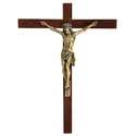 Crucifix en bronze sur bois exotique - 22 cm