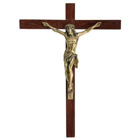 Bronzen crucifix op exotisch hout - 22 cm