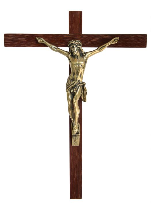 Crucifix en bronze sur bois éxotique - 22 cm