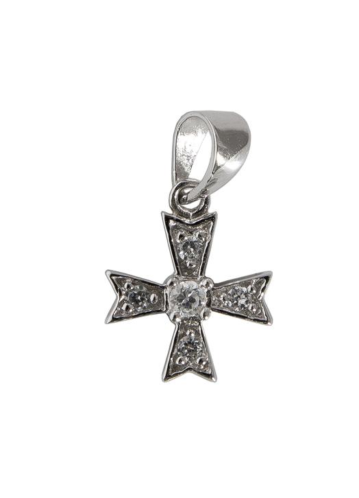 Croix-pendentif de Malte en argent rhodié avec strass