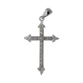 Croix pendentif fleur-de-lysée argent rhodié avec strass