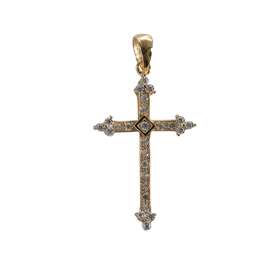 Vermeil fleur-de-lysée cross-pendentive with rhinestones