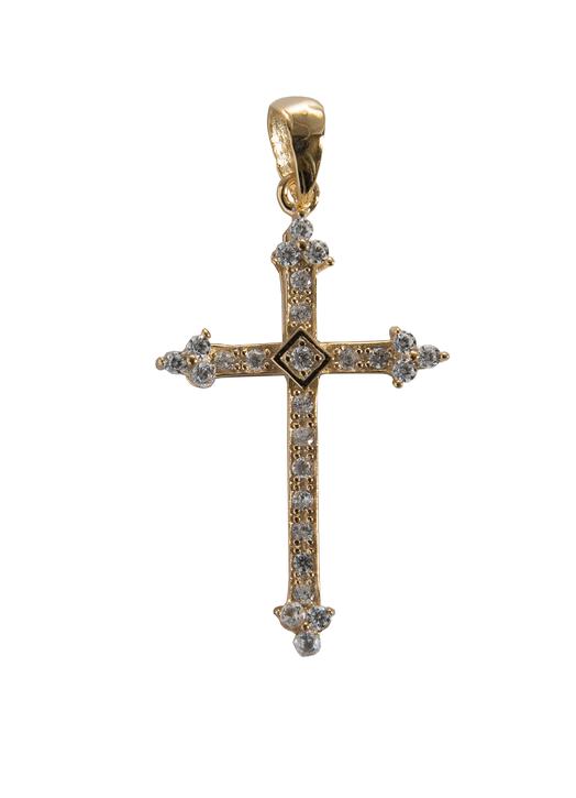 Croix-pendentif fleur-de-lysée en vermeil avec strass Croix-pendentif fleur-de-lysée en vermeil avec strass