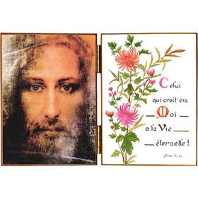 Visage de Jésus avec citation de st Jean VI, 47