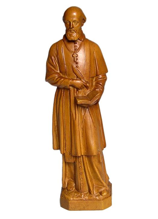 Estatua de San Francisco de Sales, madera clara, 20 cm (Vue de face)