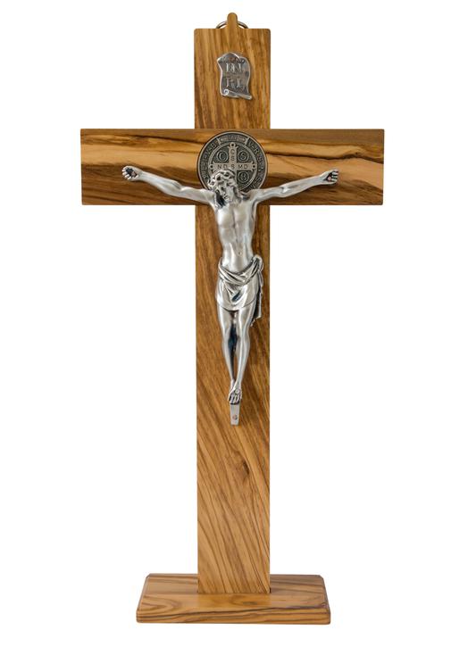 Kruisbeeld van St Benedictus - olijvenhout, 40 cm (Le crucifix - vue de face)