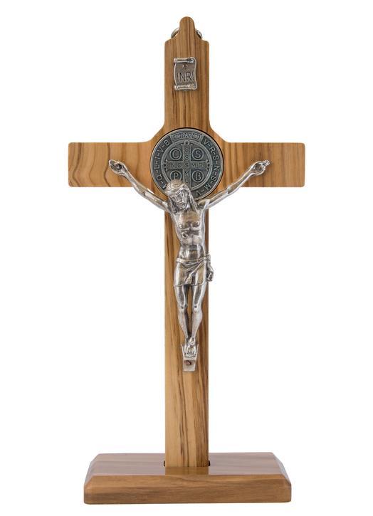 Kruisbeeld van St Benedictus - olijvenhout, 16 cm (Le crucifix - vue de face)